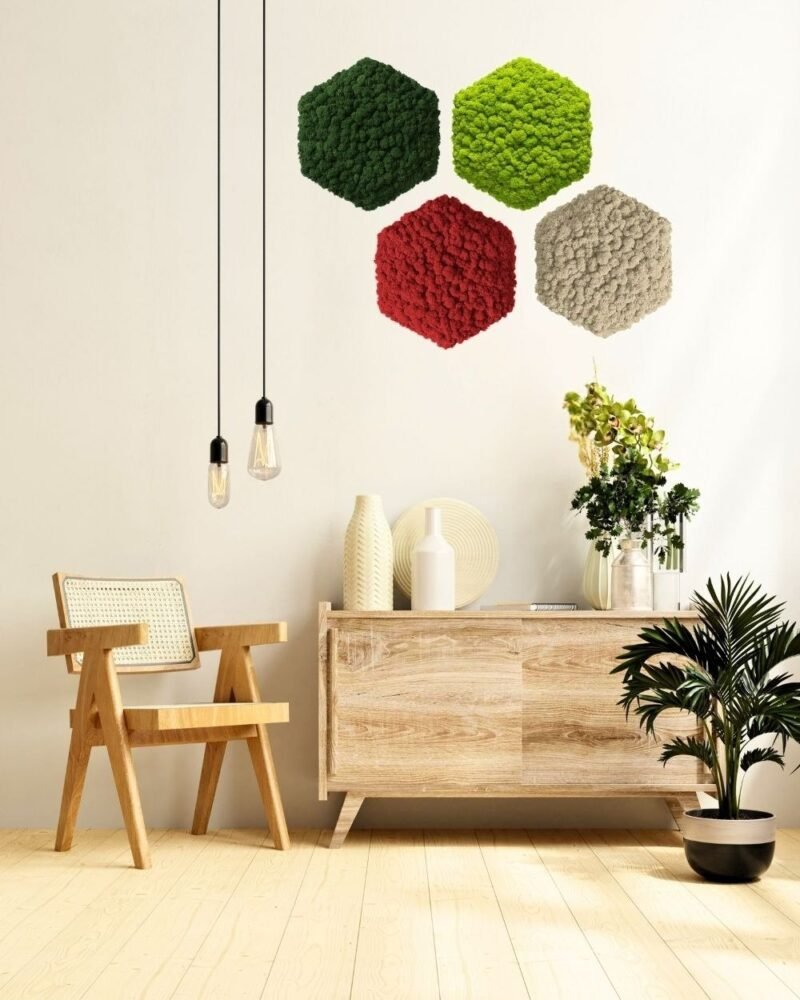 Mosspanel Sexkantig - Ljuddämpande Väggpanel med Äkta Renlav