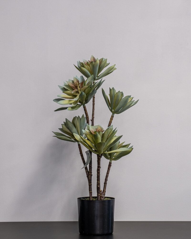 Konstgjord Lotus krukväxt Ljusgrön i melaminkruka – 55 cm - Bild 2