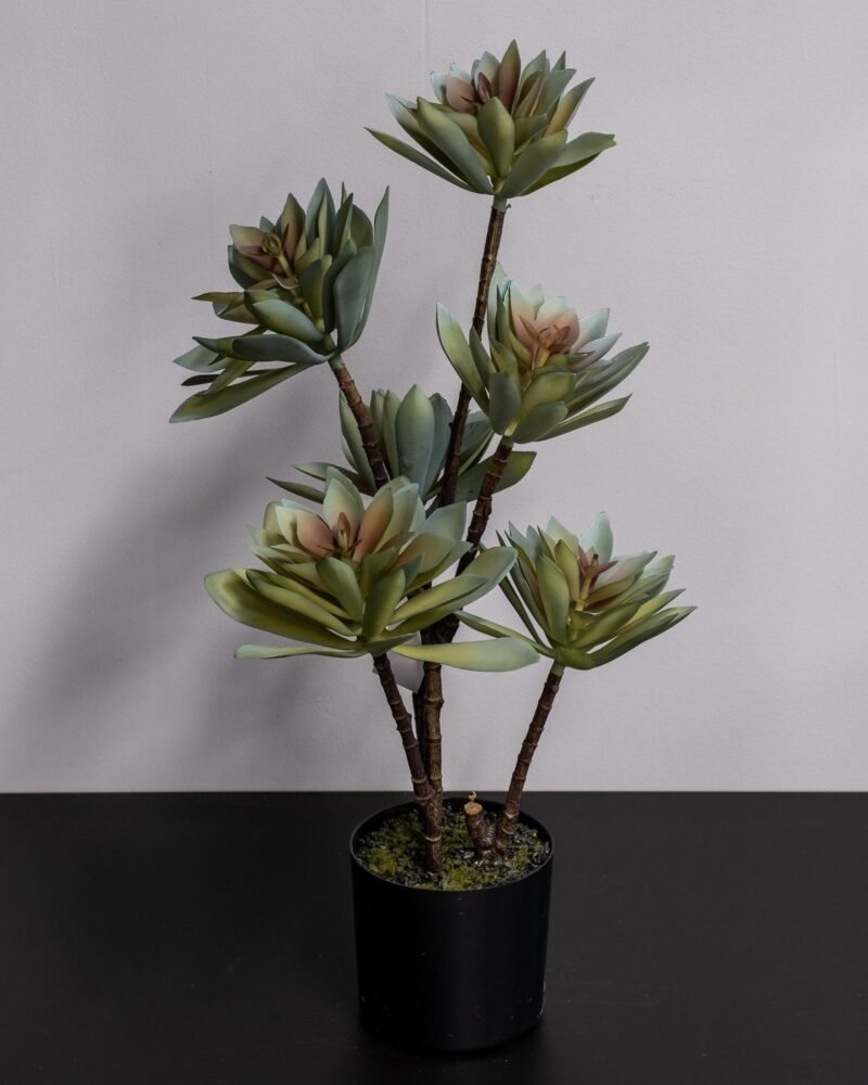 Konstgjord Lotus krukväxt Ljusgrön i melaminkruka – 55 cm - Bild 4